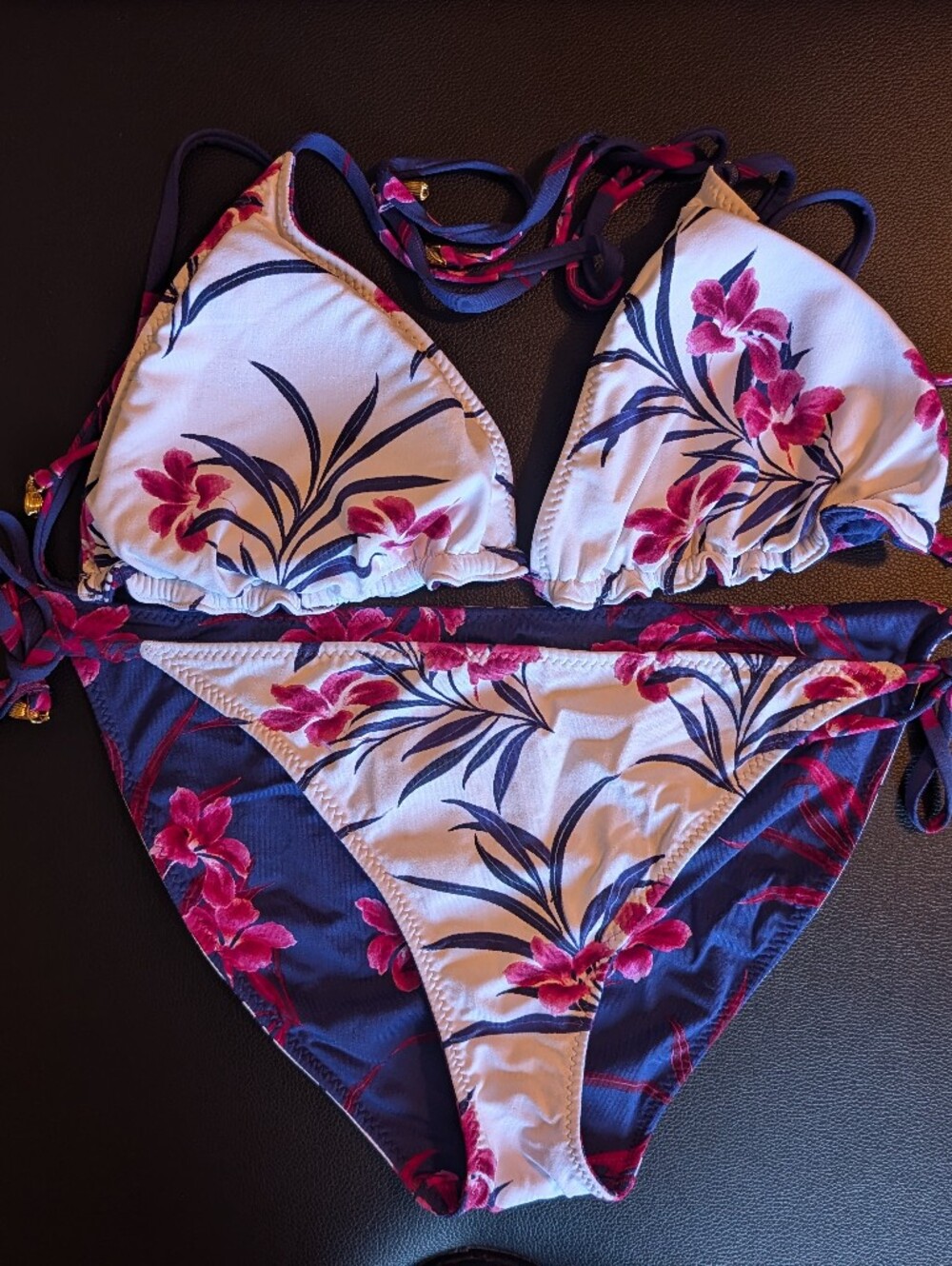 Tommy Bahama Reversible Women’s Floral Tie-Side Bikini Set - Pink & Navy